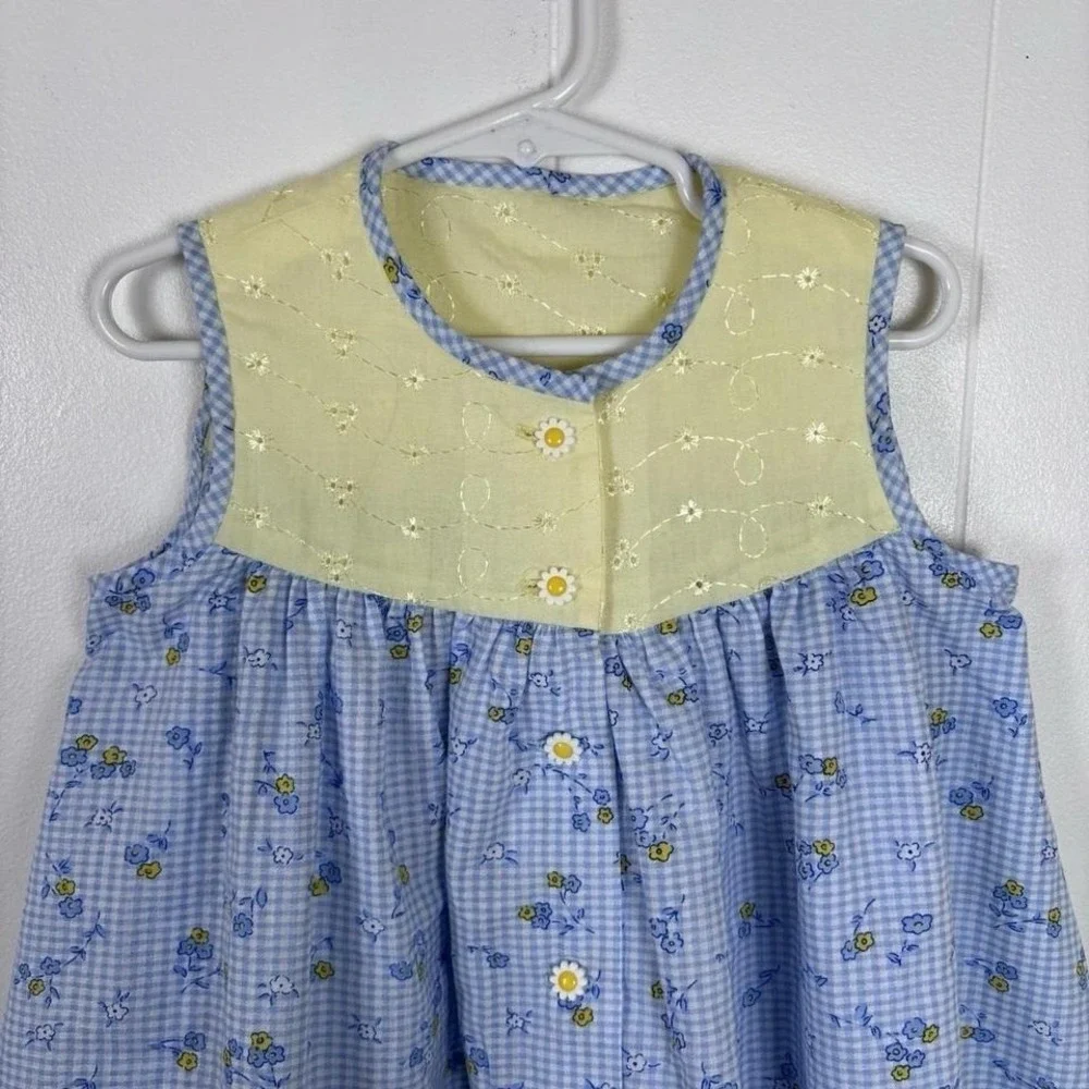 VTG 2000 Toddler Girls Handmade Size 2-3yrs Eyelet Floral Gingham‎ Sundress